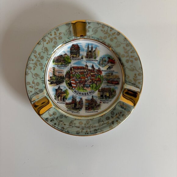 Bavaria Nurnberg Porcelain Ceramic Ashtray West Germany Gold Trim Vintage 5.75in - Picture 7 of 7